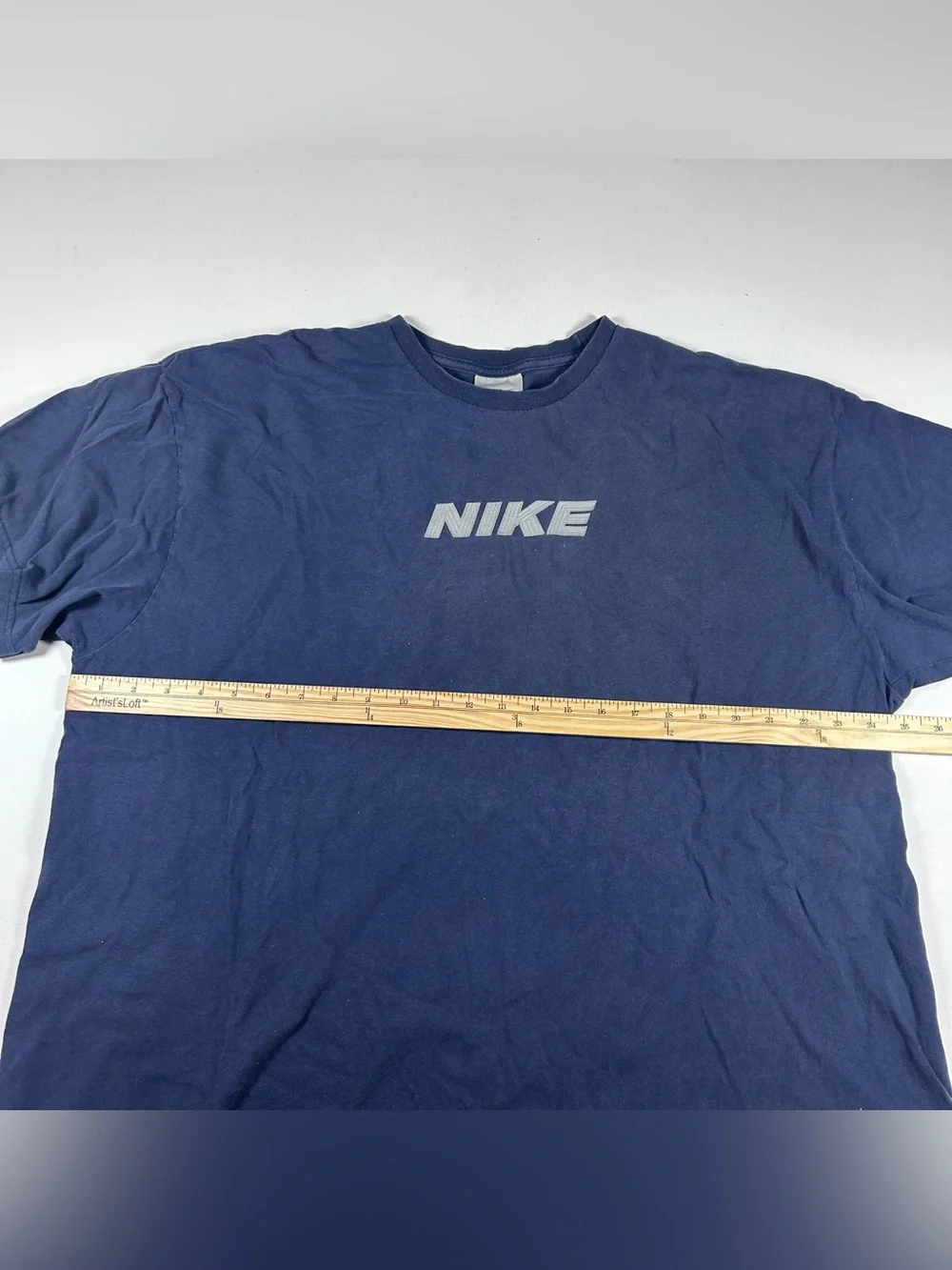 RARE Vintage Nike Center Swoosh T-Shirt Big Logo Faded Blue XXL Y2K Gray Tag